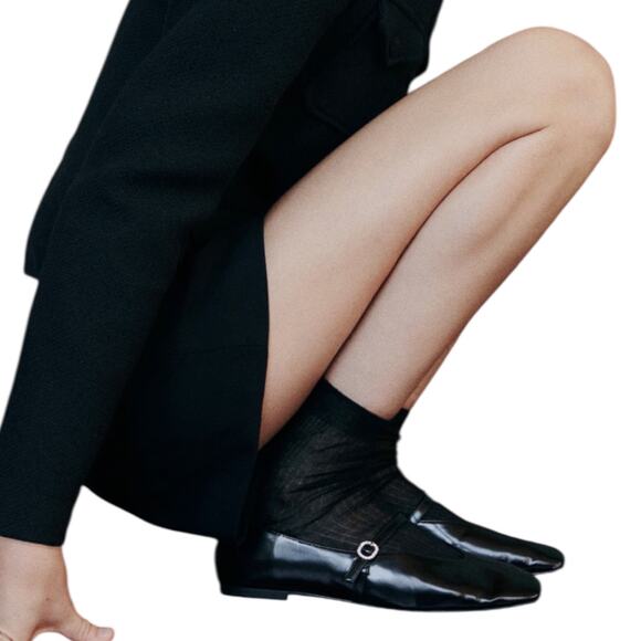 Mango Jewel Strap Glossy Mary Jane Ballet Flats Black Women Size 39/ 8.5 - Picture 2 of 13